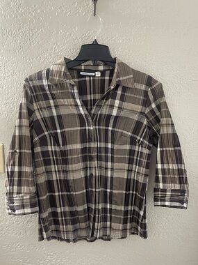 croft & barrow‎ VTG Women’s Brown and Cream Plaid Button-Front Shirt Large